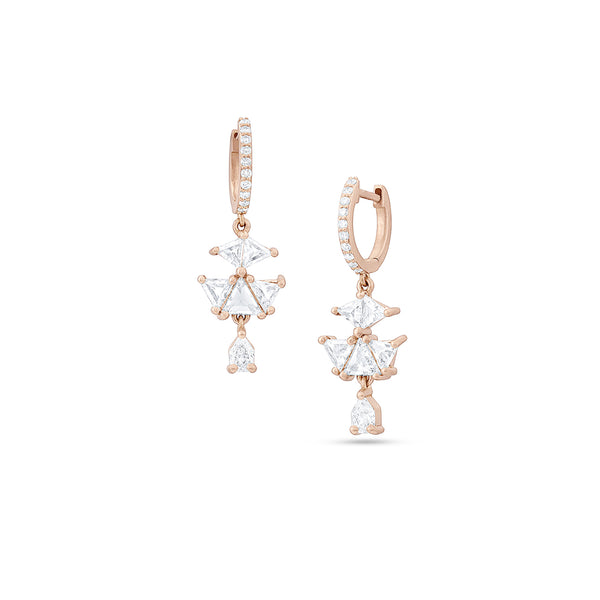 one of a kind rose cut trillion diamonds pagoda earrings on diamong huggie hoop, in rose gold <span class='visuallyhidden'>Call, text 323-404-2959 for shopping help.</span>